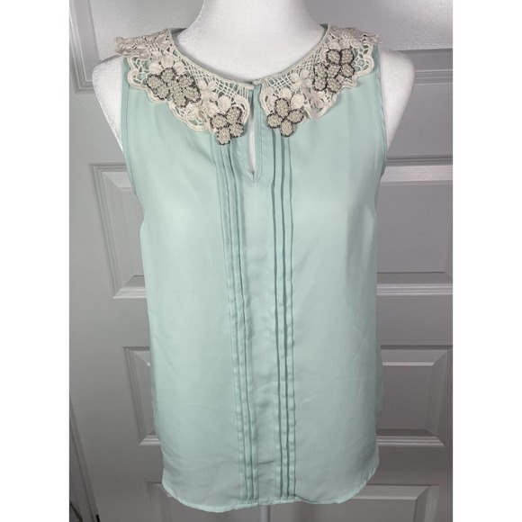 Lauren Conrad LC Mint Green Pearl Beaded Peter Pan Collar S Small Vintage - Picture 2 of 7